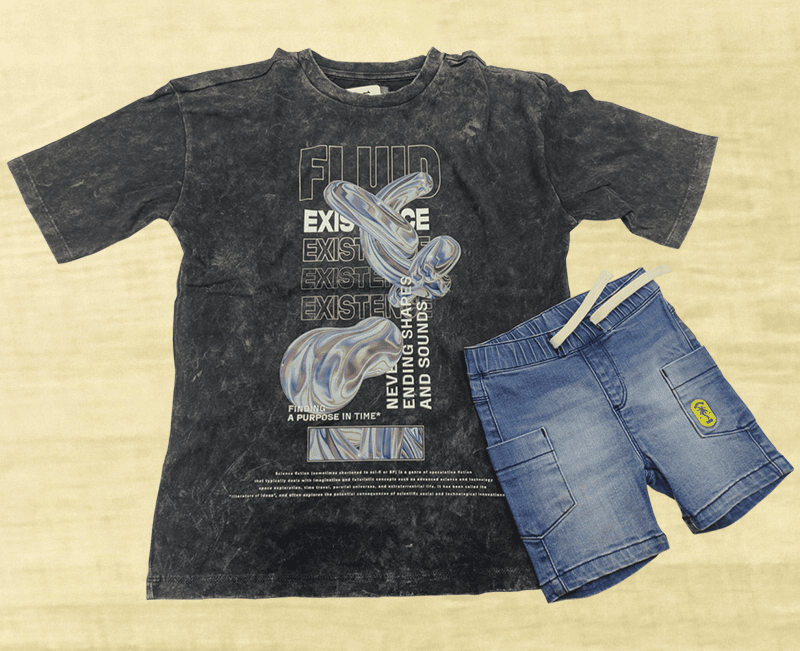 Boys Acid Wash Tee and Denim Shorts