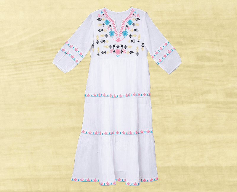 Ladies Dress Viscose Crinkle with Embroidery