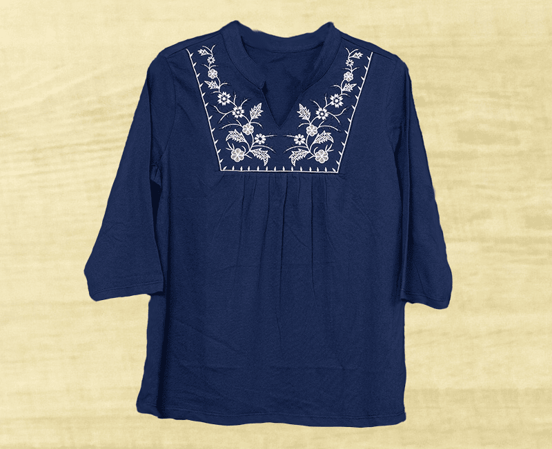 Ladies Neck Embroidered Cotton Knit Top