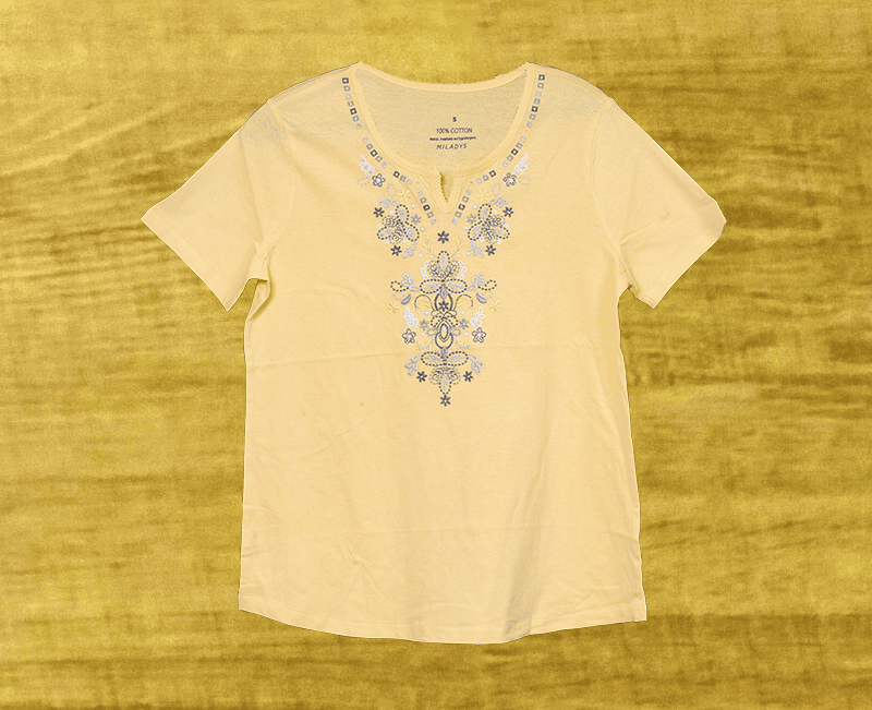 Ladies Neck Embroidered Cotton Knit Top