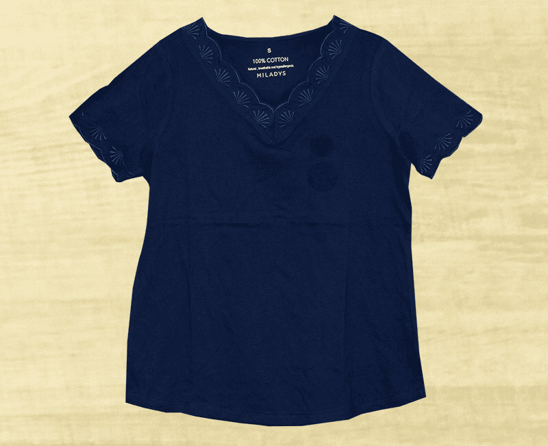 Ladies  Scallop Neck and Sleeves Cotton Knit Top